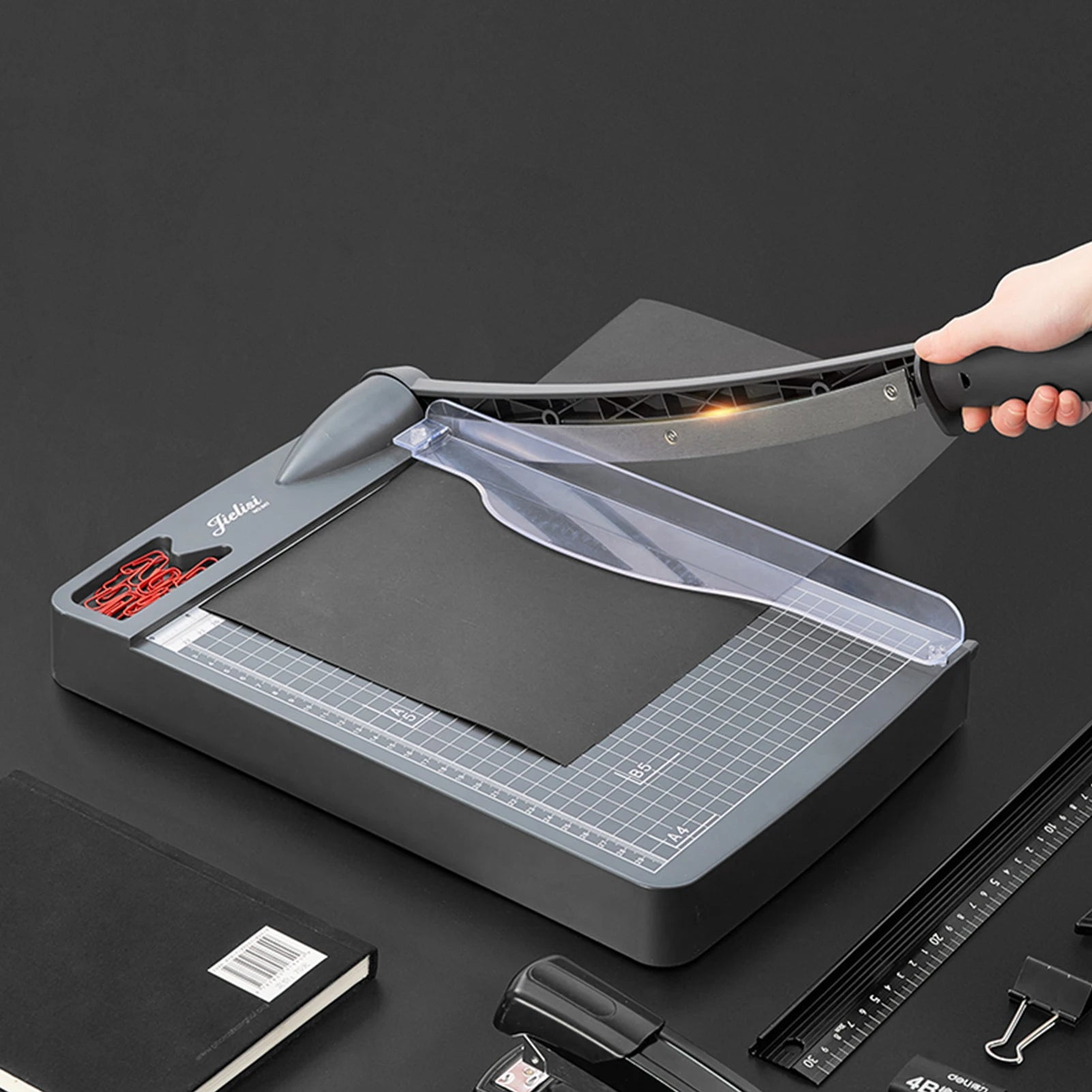 JIELISI Mini Paper Trimmer Guillotine Cutter A4 Cut Length Desktop Paper Cutting Machine with Security Cutter Head