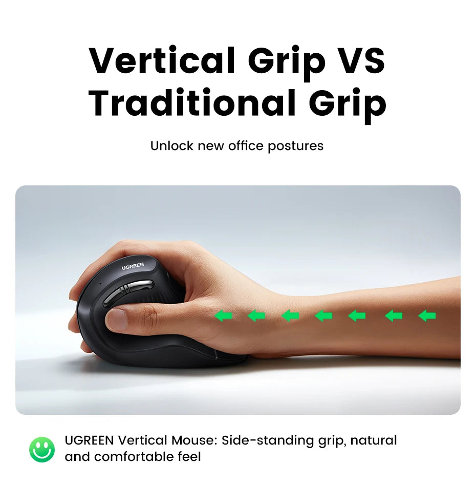 UGREEN Vertical Mouse Wireless Rechargeable Bluetooth5.0 2.4G Ergonomic 4000DPI  for MacBook Tablet Laptops Computer PC Mice