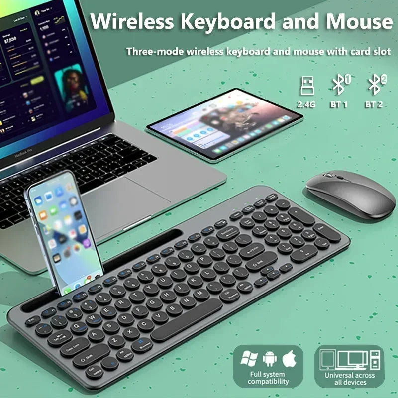 Bluetooth Keyboard 3 Mode Silent Mini Mute 2.4G Wireless BT Key Board and Mouse Combo Multi-Device Rechargeable Keyboards Set