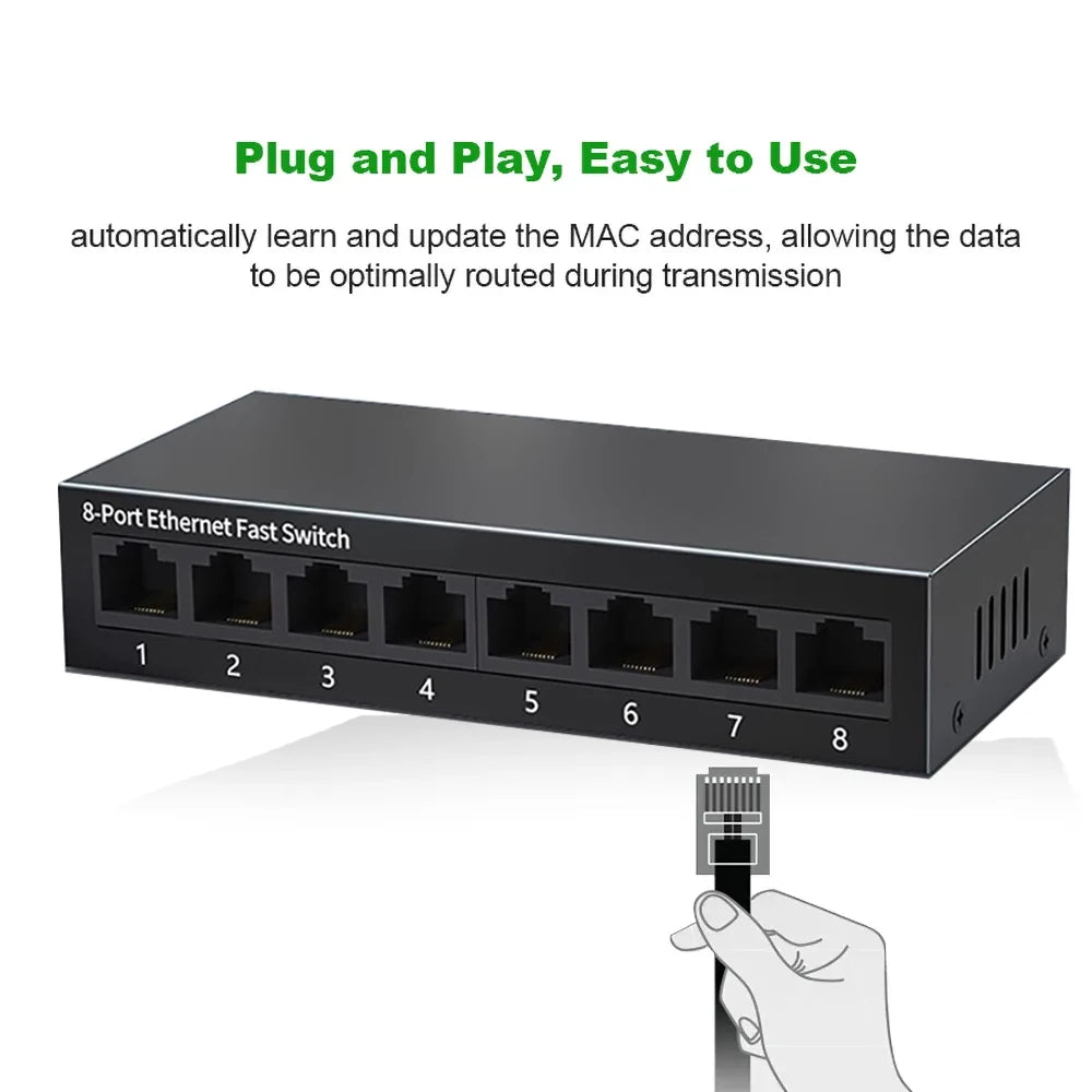 EU PLUG 5/8 Port 10/100Mbps Network Switches Mini Ethernet Fast Network Switch Splitter For Home Office