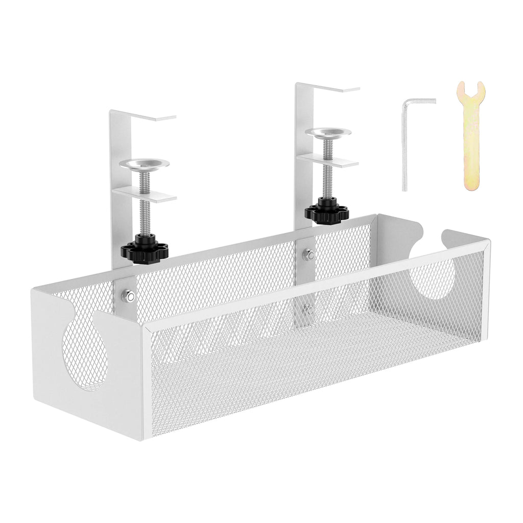 Under Desk Cable Management Tray Metal Hanging Office Desk Storage Basket No Drilling Cable Tray for Table Thickness up to 1.97"