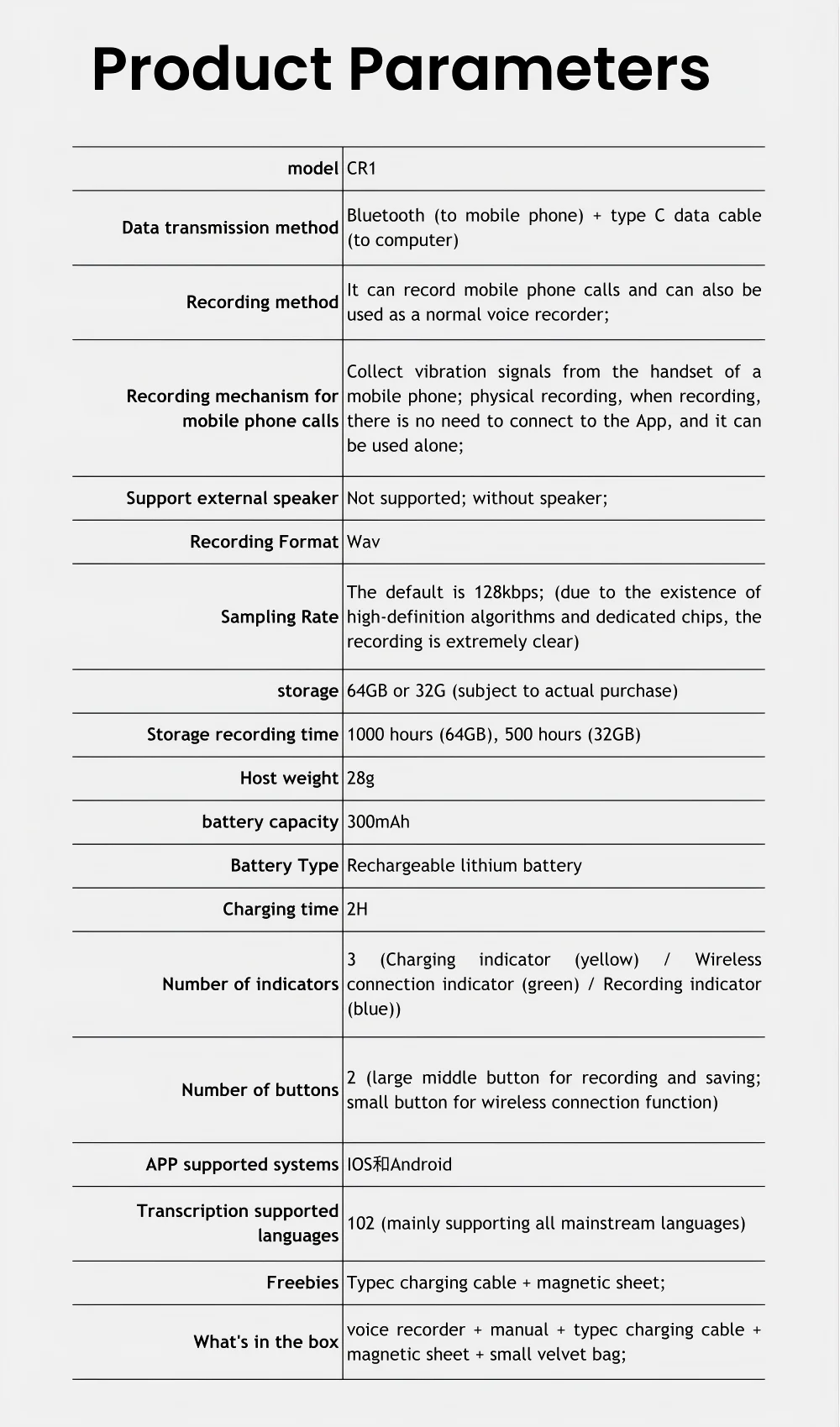 AI Powered Voice Recorder and Call Recorder with Speech-to-Text, Summarization, Translation, Supports 100 Languages, 64GB
