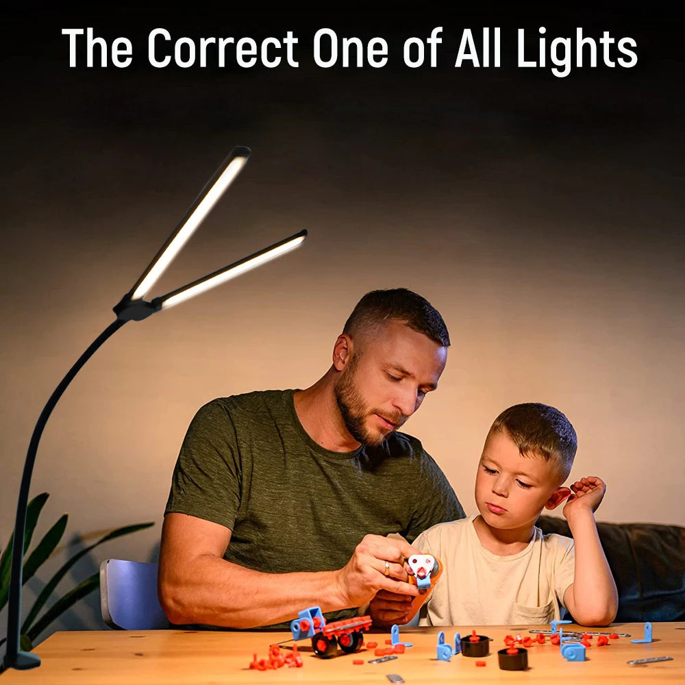 Eye-care LED Clip Metal Desk Lamp 3 Colors Adjustable 10 Brightness Levels Flexible Rotating Lamp Head for Home Reading PC Game