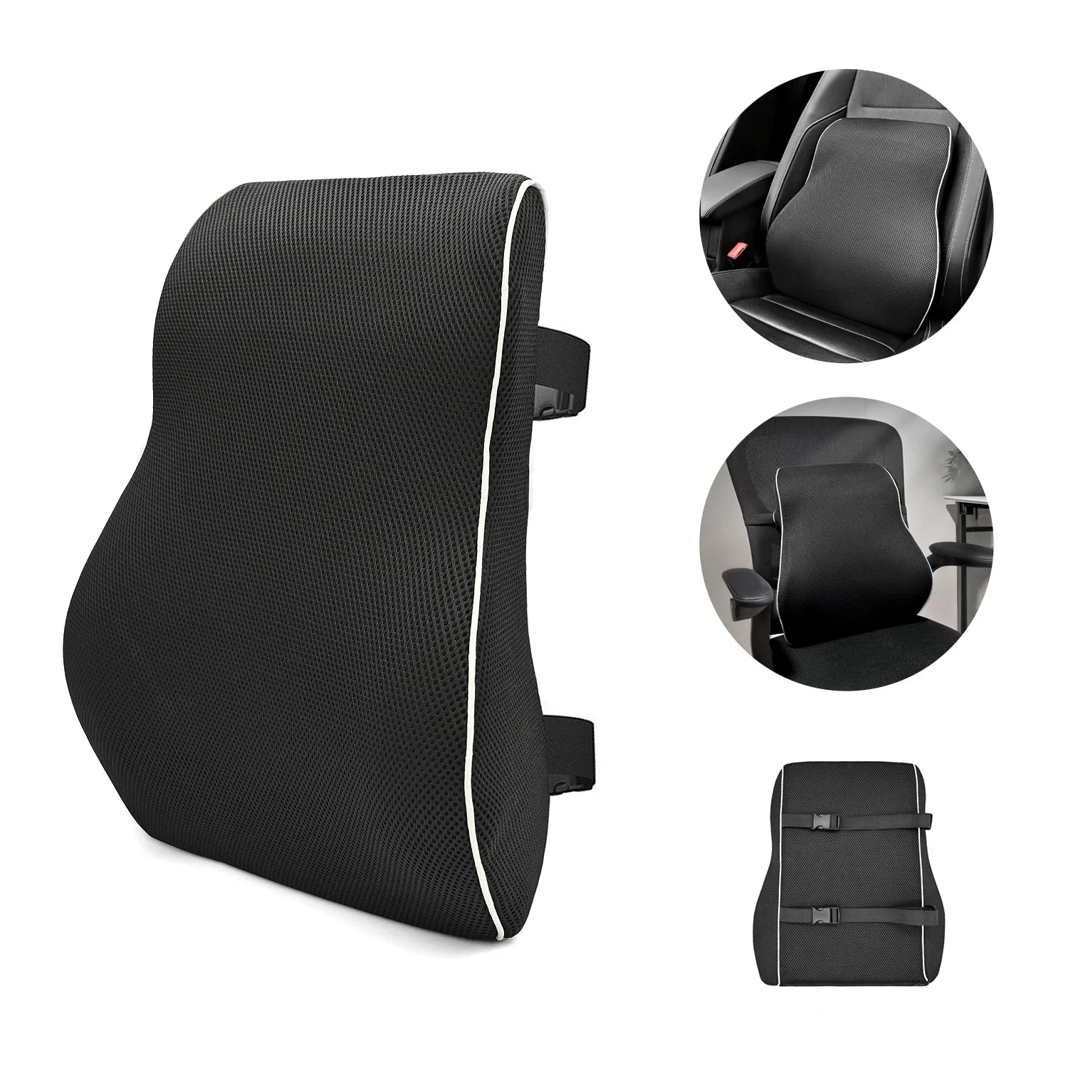 1pc Non-Slip Lumbar Support Pillow Memory Foam Relieve Back Pain Car Seat Waist Cushion Soft Comfortable For Office Home Car