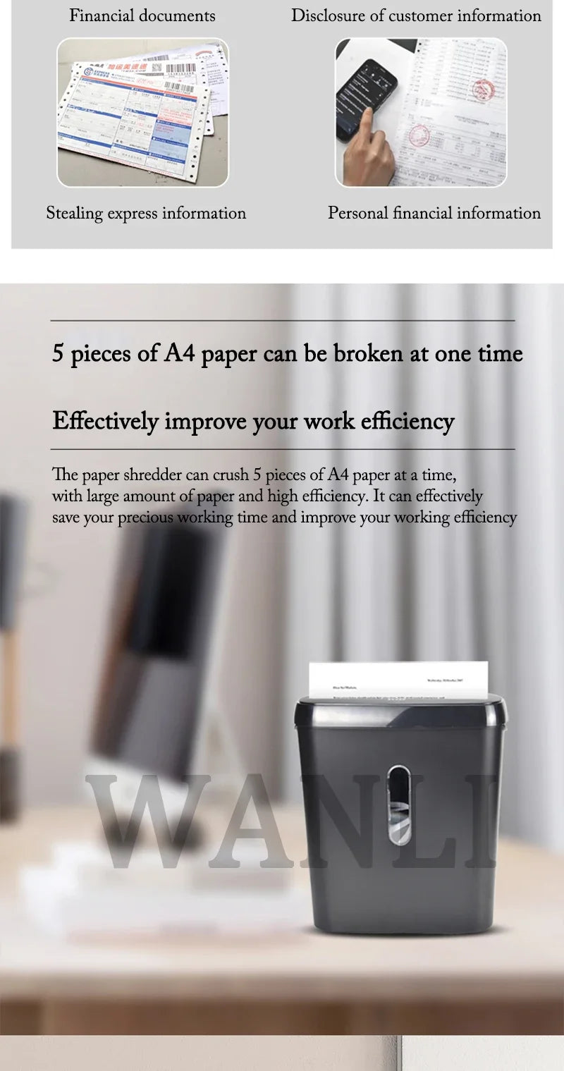 S616B/S610 Portable Silent Office Paper File Shredder Cut Tool; Strip Paper Cutting Office Home Use Electric Shred