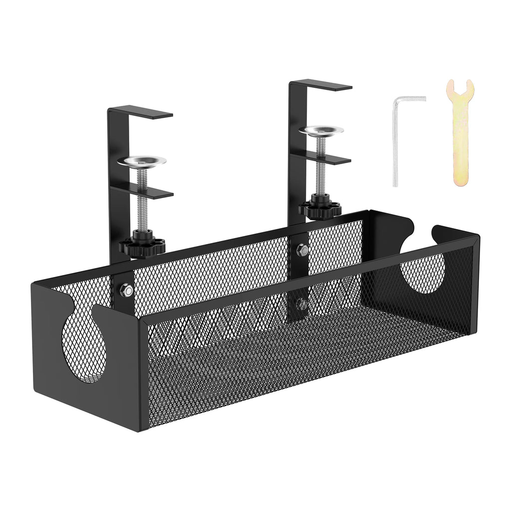 Under Desk Cable Management Tray Metal Hanging Office Desk Storage Basket No Drilling Cable Tray for Table Thickness up to 1.97"