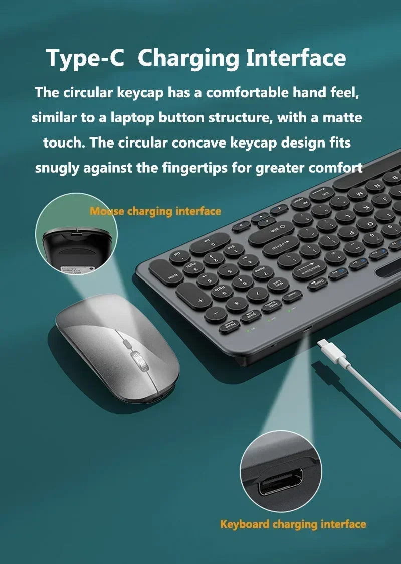 Bluetooth Keyboard 3 Mode Silent Mini Mute 2.4G Wireless BT Key Board and Mouse Combo Multi-Device Rechargeable Keyboards Set