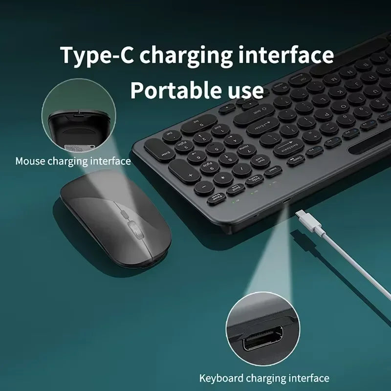 Bluetooth Keyboard 3 Mode Silent Mini Mute 2.4G Wireless BT Key Board and Mouse Combo Multi-Device Rechargeable Keyboards Set