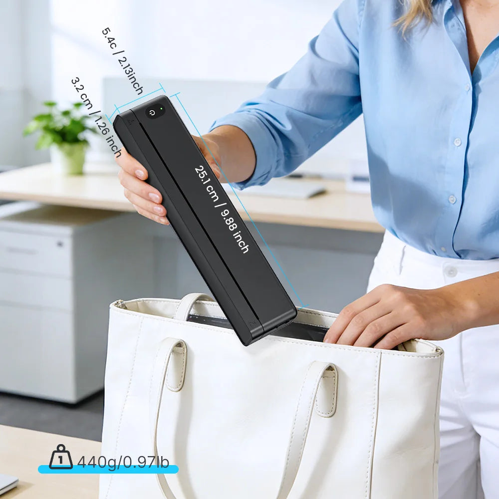A10a Portable Thermal Printer, Inkless Thermal Printer Supports US Letter & A4 Size, For Business/Office/Home, Compatible with Phone, Tablet & Laptop，Comes With 10 Thermal Paper.