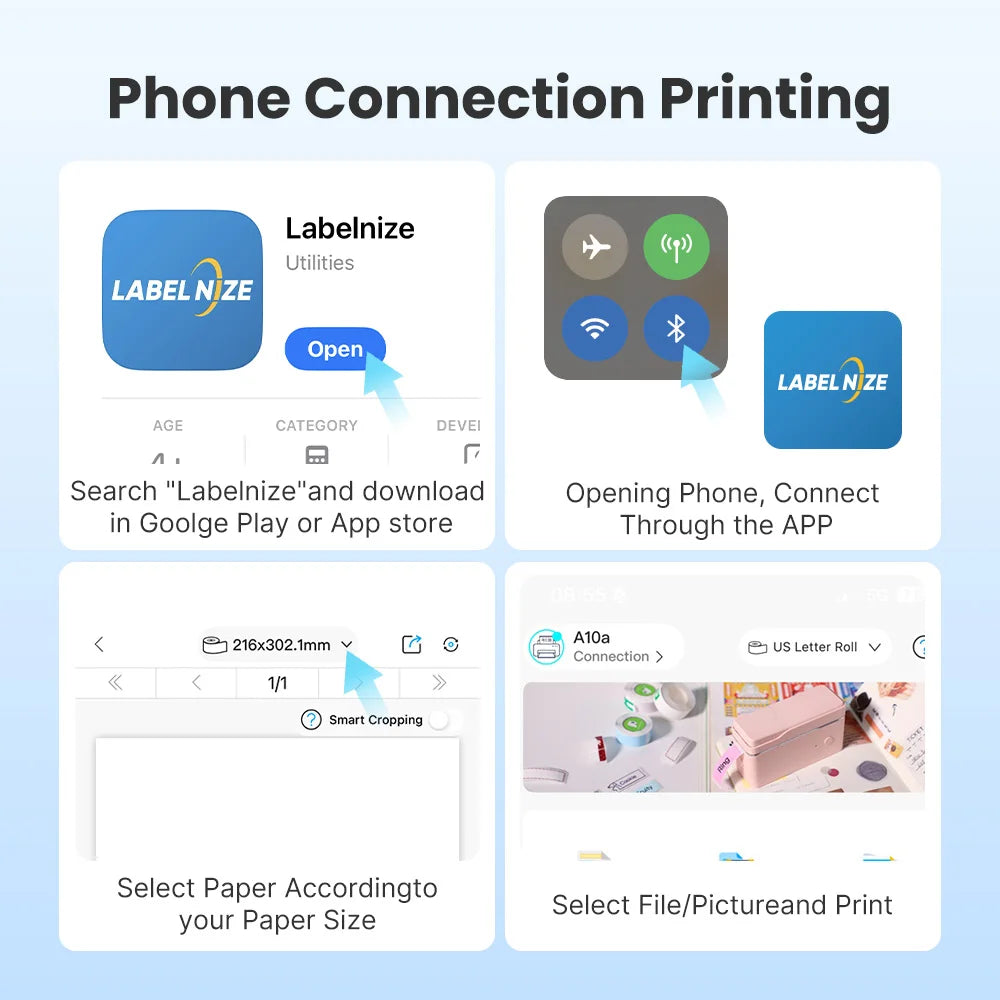 A10a Portable Thermal Printer, Inkless Thermal Printer Supports US Letter & A4 Size, For Business/Office/Home, Compatible with Phone, Tablet & Laptop，Comes With 10 Thermal Paper.