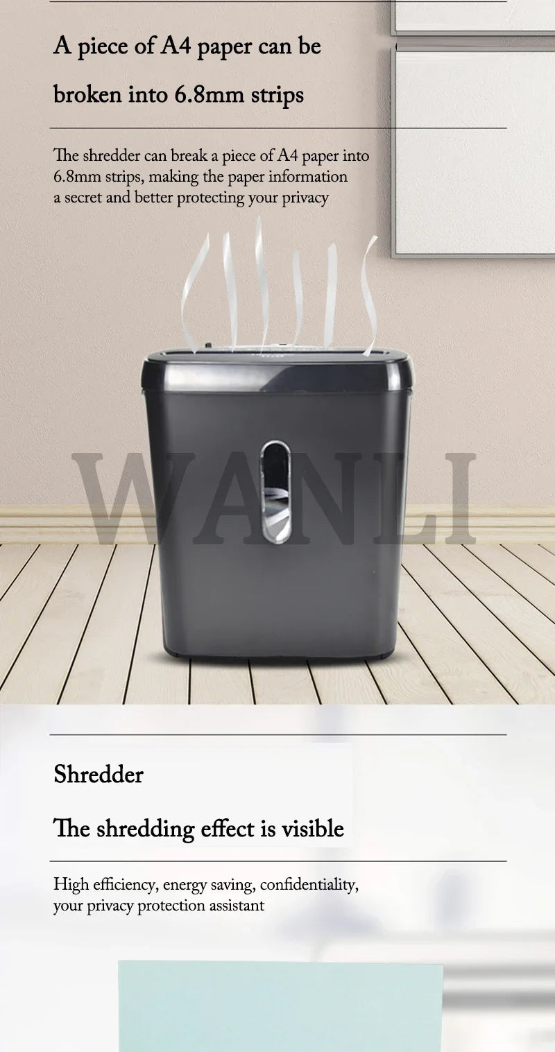 S616B/S610 Portable Silent Office Paper File Shredder Cut Tool; Strip Paper Cutting Office Home Use Electric Shred