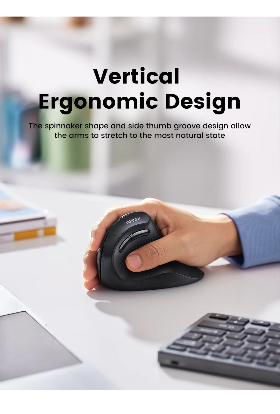UGREEN Vertical Mouse Wireless Rechargeable Bluetooth5.0 2.4G Ergonomic 4000DPI  for MacBook Tablet Laptops Computer PC Mice