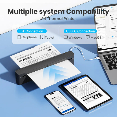 A10a Portable Thermal Printer, Inkless Thermal Printer Supports US Letter & A4 Size, For Business/Office/Home, Compatible with Phone, Tablet & Laptop，Comes With 10 Thermal Paper.