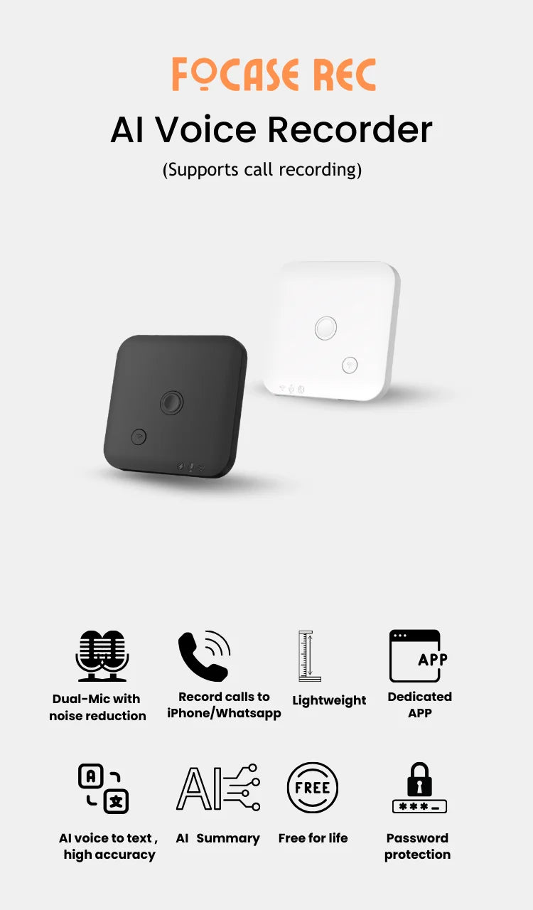 AI Powered Voice Recorder and Call Recorder with Speech-to-Text, Summarization, Translation, Supports 100 Languages, 64GB