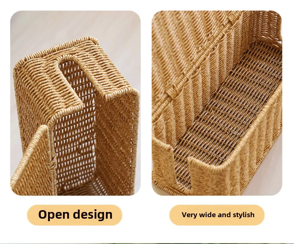 Handmade Cable Management Box, Durable Rattan Cable Organizer, 2 Open Slots Cords Hider Box, Under Desk Cord Organizer