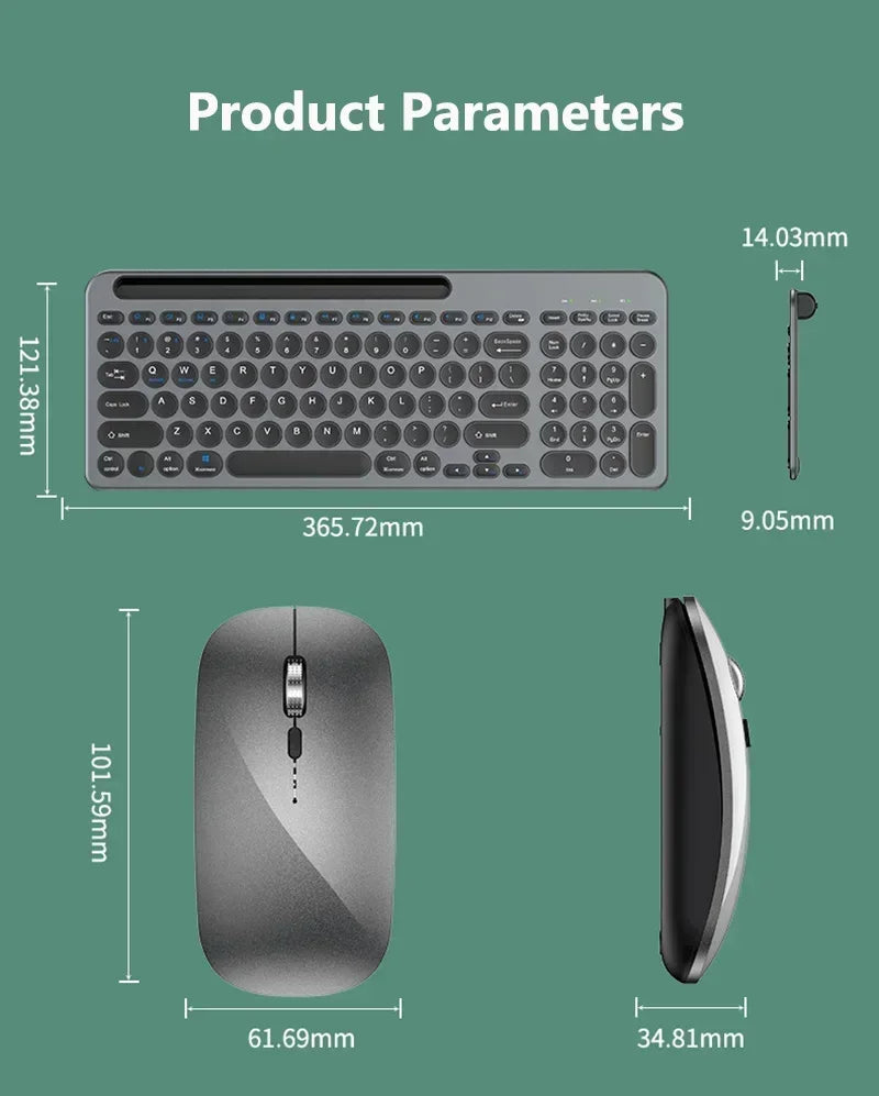 Bluetooth Keyboard 3 Mode Silent Mini Mute 2.4G Wireless BT Key Board and Mouse Combo Multi-Device Rechargeable Keyboards Set