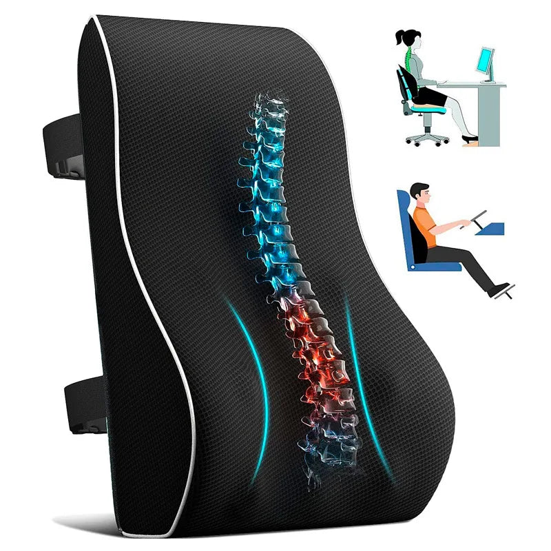 1pc Non-Slip Lumbar Support Pillow Memory Foam Relieve Back Pain Car Seat Waist Cushion Soft Comfortable For Office Home Car