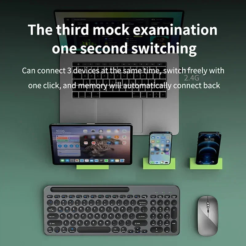 Bluetooth Keyboard 3 Mode Silent Mini Mute 2.4G Wireless BT Key Board and Mouse Combo Multi-Device Rechargeable Keyboards Set