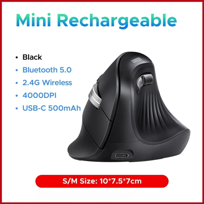 UGREEN Vertical Mouse Wireless Rechargeable Bluetooth5.0 2.4G Ergonomic 4000DPI  for MacBook Tablet Laptops Computer PC Mice