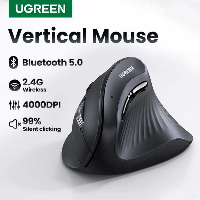 UGREEN Vertical Mouse Wireless Rechargeable Bluetooth5.0 2.4G Ergonomic 4000DPI  for MacBook Tablet Laptops Computer PC Mice