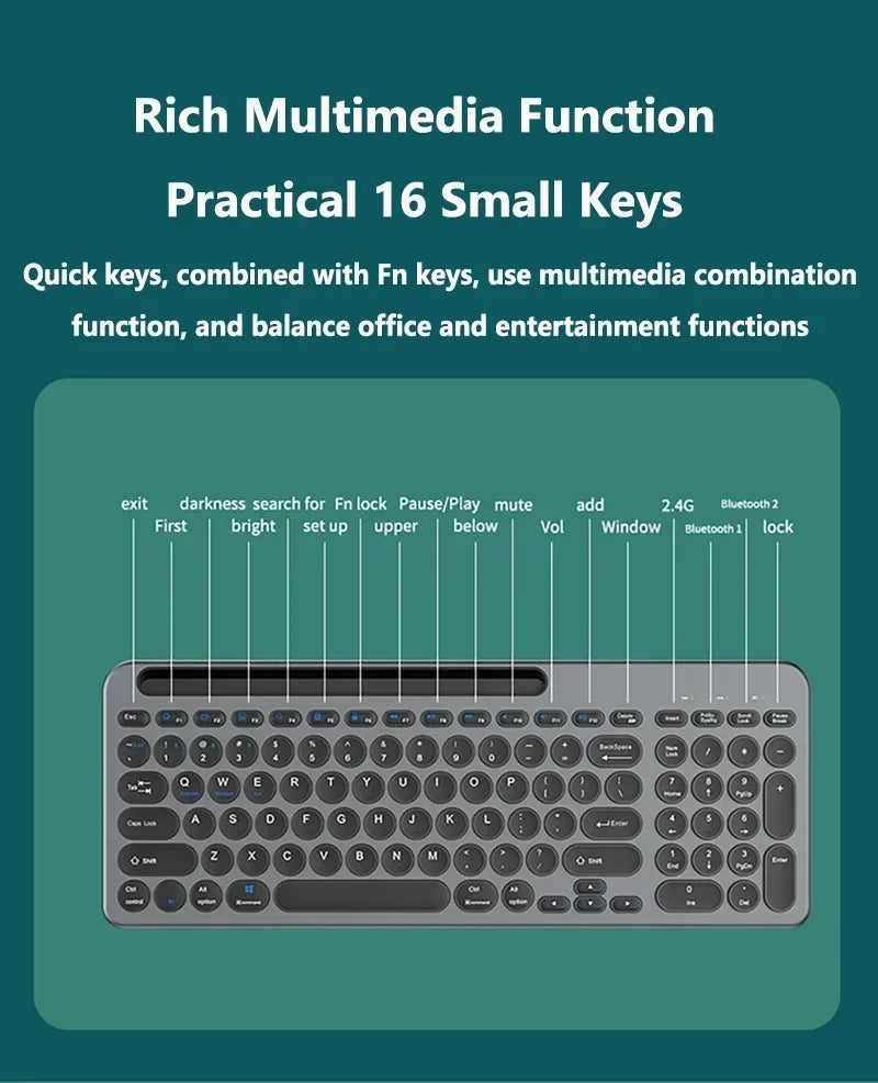 Bluetooth Keyboard 3 Mode Silent Mini Mute 2.4G Wireless BT Key Board and Mouse Combo Multi-Device Rechargeable Keyboards Set