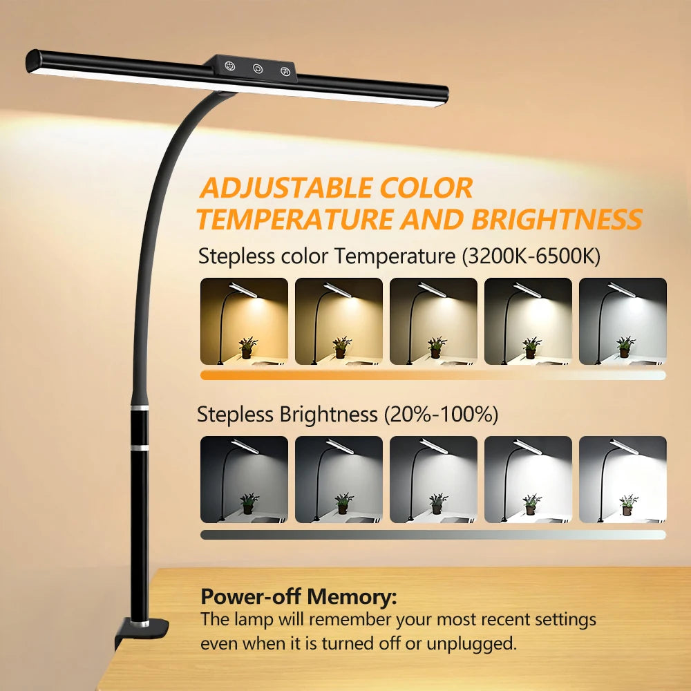 Eye-care LED Clip Metal Desk Lamp 3 Colors Adjustable 10 Brightness Levels Flexible Rotating Lamp Head for Home Reading PC Game