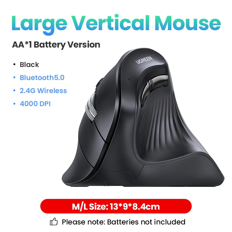 UGREEN Vertical Mouse Wireless Rechargeable Bluetooth5.0 2.4G Ergonomic 4000DPI  for MacBook Tablet Laptops Computer PC Mice