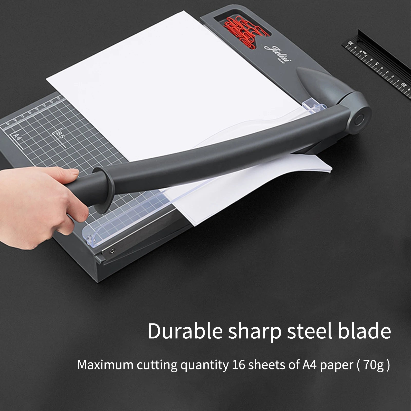 JIELISI Mini Paper Trimmer Guillotine Cutter A4 Cut Length Desktop Paper Cutting Machine with Security Cutter Head