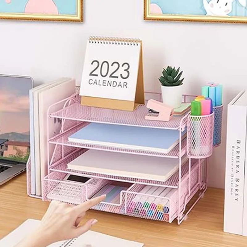 Office Document Holder Metal File Organizer Desk File Rack Multi Tier Storage Pull Out Tray