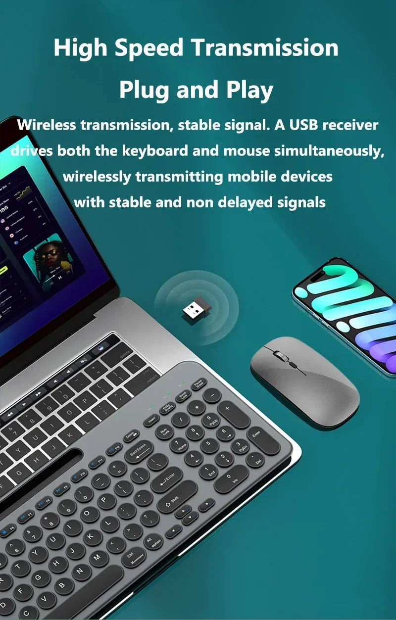 Bluetooth Keyboard 3 Mode Silent Mini Mute 2.4G Wireless BT Key Board and Mouse Combo Multi-Device Rechargeable Keyboards Set