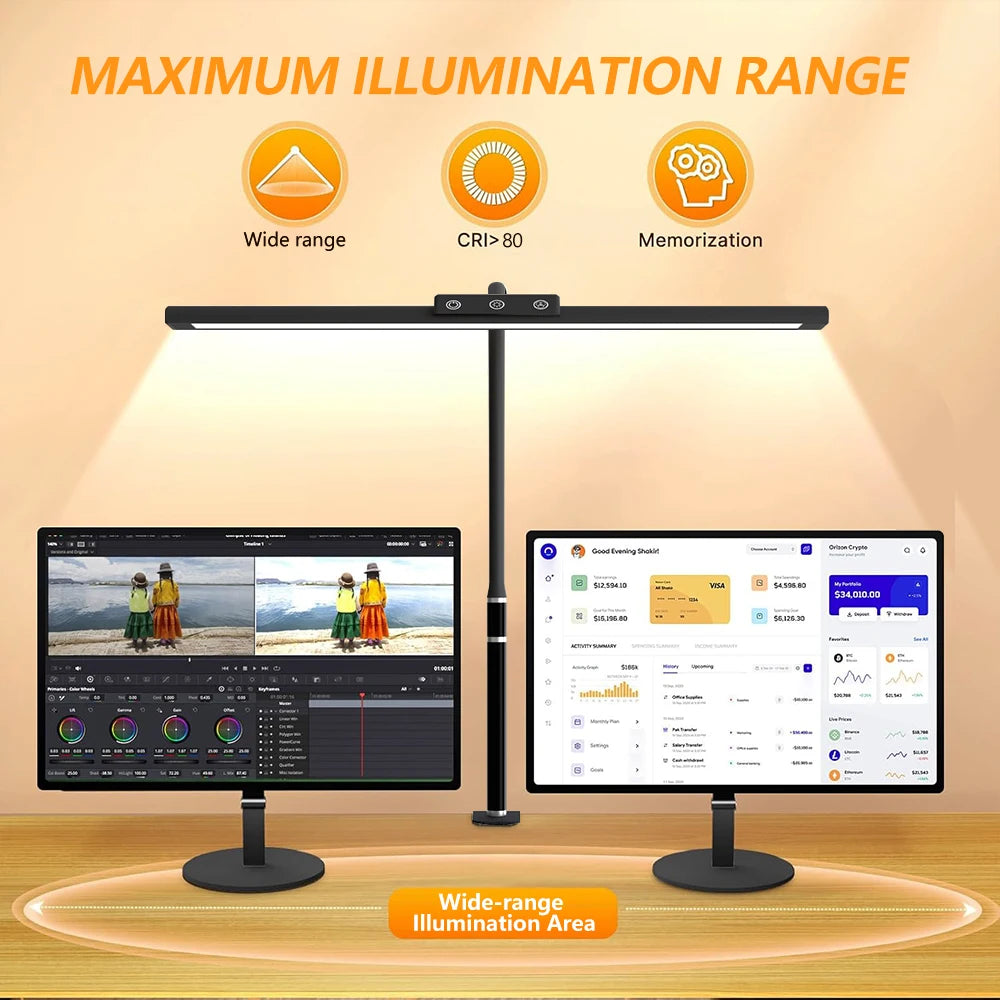 Eye-care LED Clip Metal Desk Lamp 3 Colors Adjustable 10 Brightness Levels Flexible Rotating Lamp Head for Home Reading PC Game