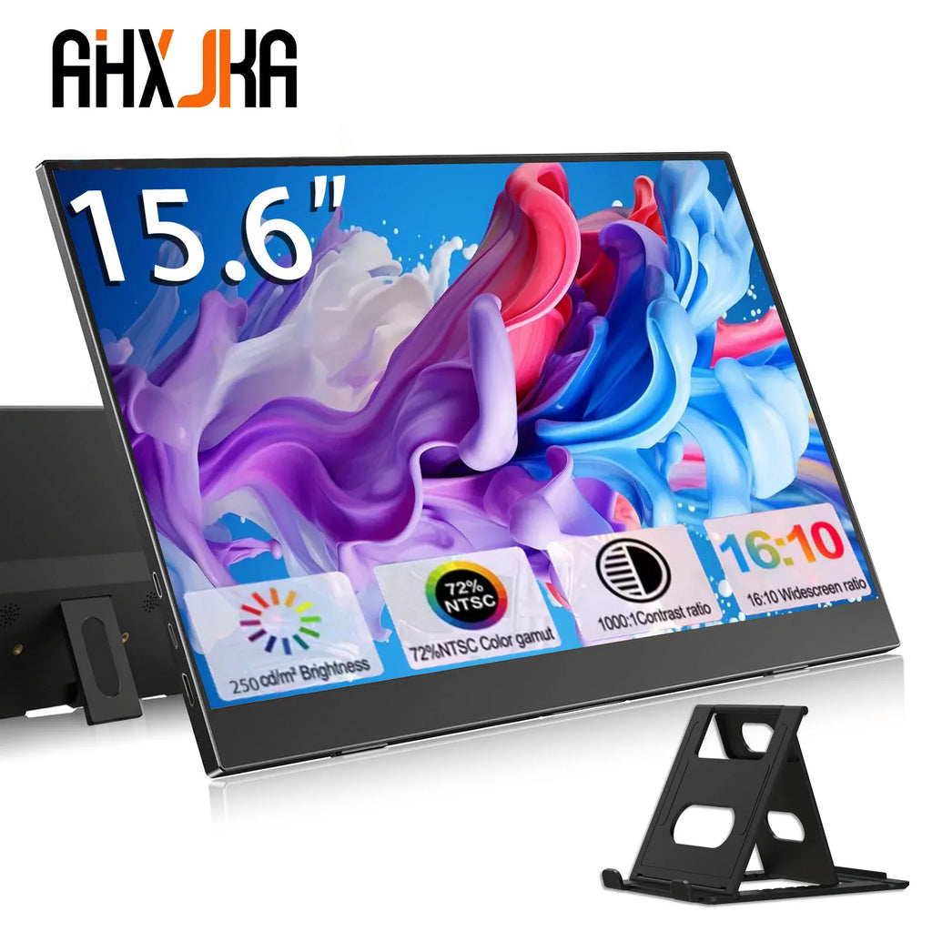 AHXJKA 15.6inch Portable Monitor 60HZ IPS 250Cd/m² USB-C HDMI For Laptop XBox PS4 / 5 Switch TV Cell Phone PC Extension Mobile