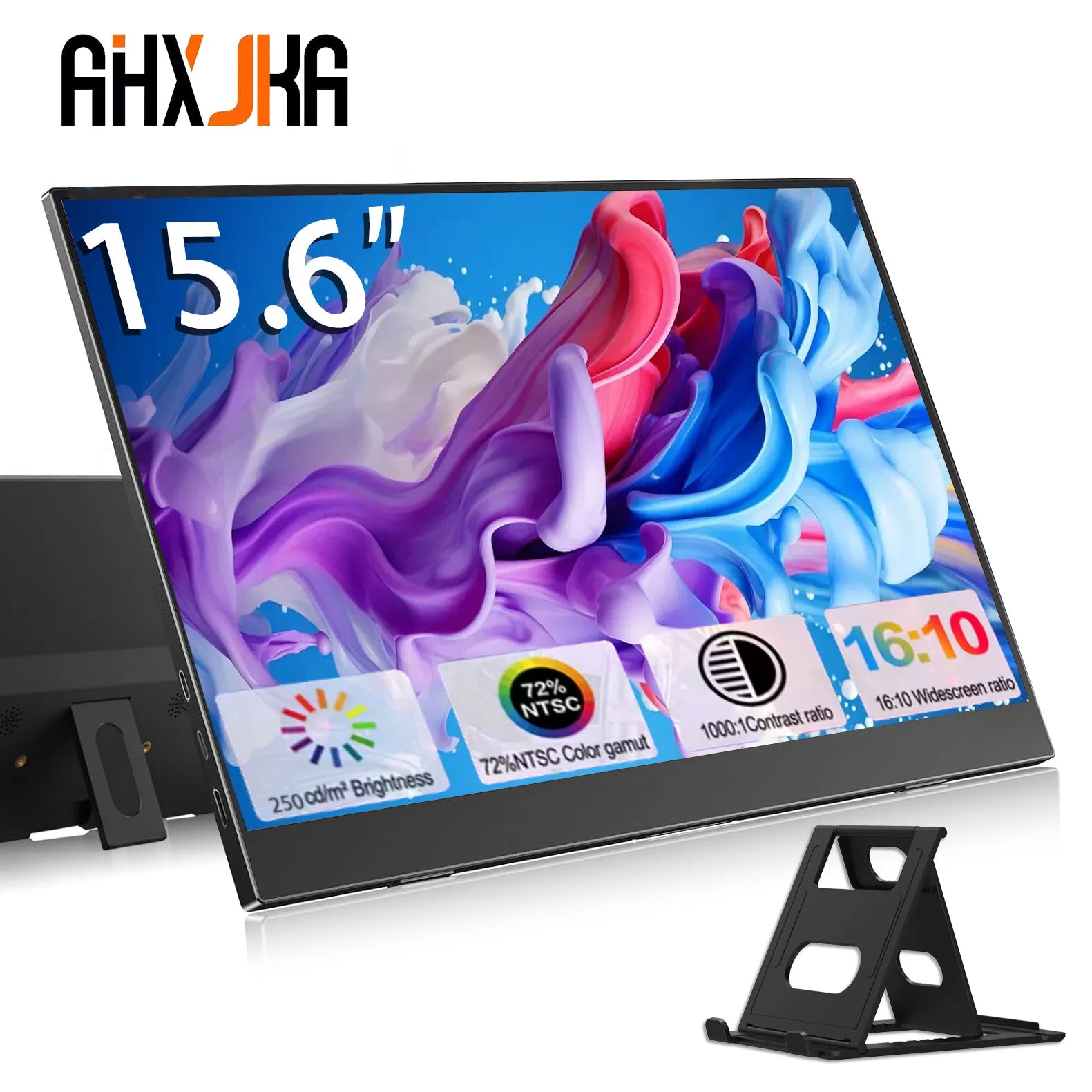 AHXJKA 15.6inch Portable Monitor 60HZ IPS 250Cd/m² USB-C HDMI For Laptop XBox PS4 / 5 Switch TV Cell Phone PC Extension Mobile