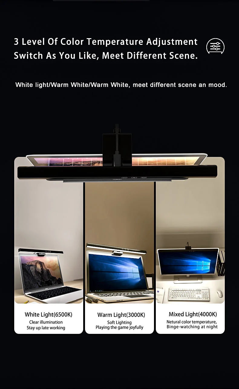 HOMEFISH 50cm Monitor Light Bar USB Desk Lamp Stepless Dimming Screen Hanging Reading Light for Study Table Top