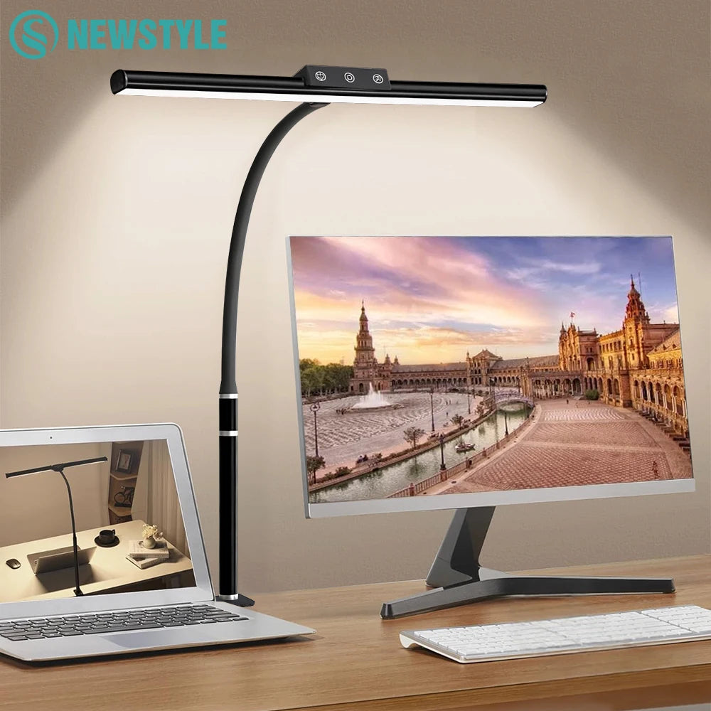 Eye-care LED Clip Metal Desk Lamp 3 Colors Adjustable 10 Brightness Levels Flexible Rotating Lamp Head for Home Reading PC Game