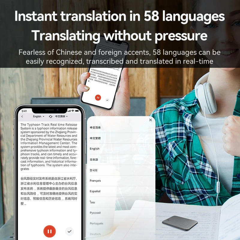 AI Powerd ChatGPT-4 App Phone Call Mini Audio Voice Recorder Espia Transcribe Summarize 58Language Translator Audio Dictaphone