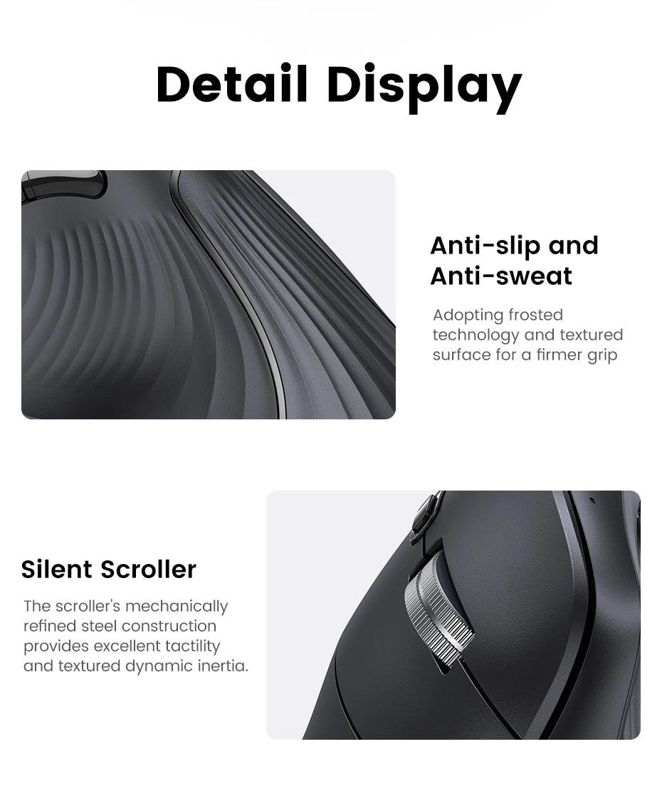 UGREEN Vertical Mouse Wireless Rechargeable Bluetooth5.0 2.4G Ergonomic 4000DPI  for MacBook Tablet Laptops Computer PC Mice