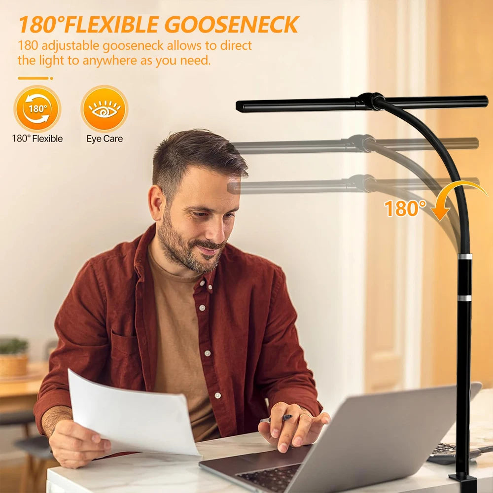 Eye-care LED Clip Metal Desk Lamp 3 Colors Adjustable 10 Brightness Levels Flexible Rotating Lamp Head for Home Reading PC Game