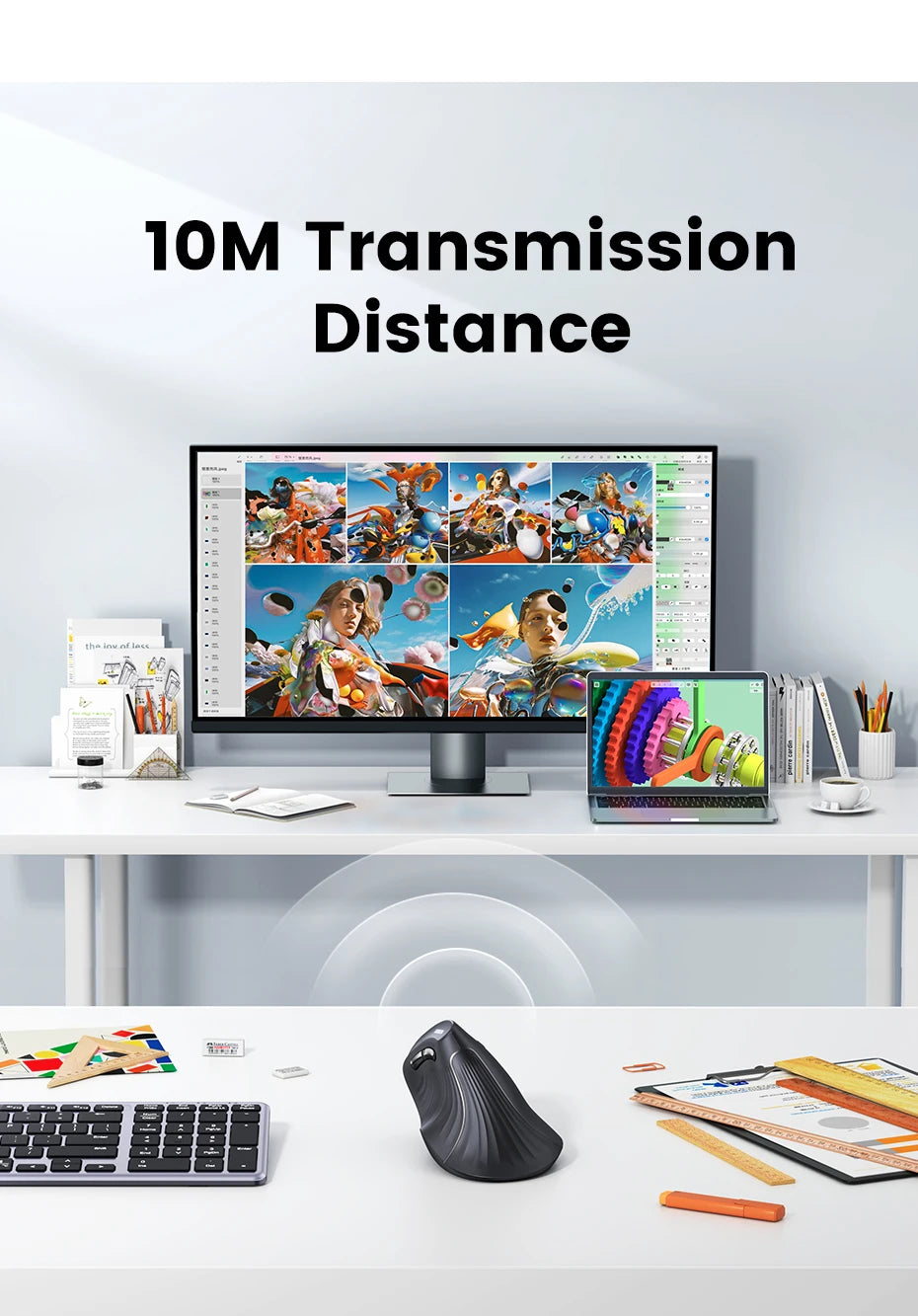 UGREEN Vertical Mouse Wireless Rechargeable Bluetooth5.0 2.4G Ergonomic 4000DPI  for MacBook Tablet Laptops Computer PC Mice