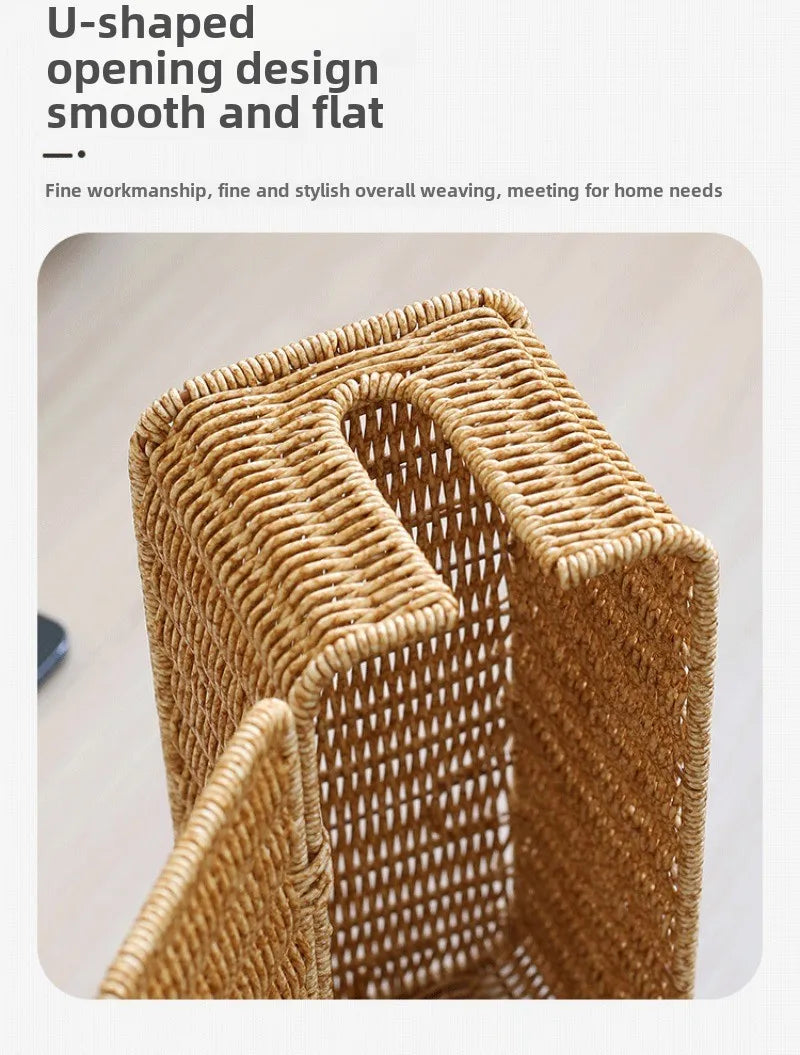 Handmade Cable Management Box, Durable Rattan Cable Organizer, 2 Open Slots Cords Hider Box, Under Desk Cord Organizer