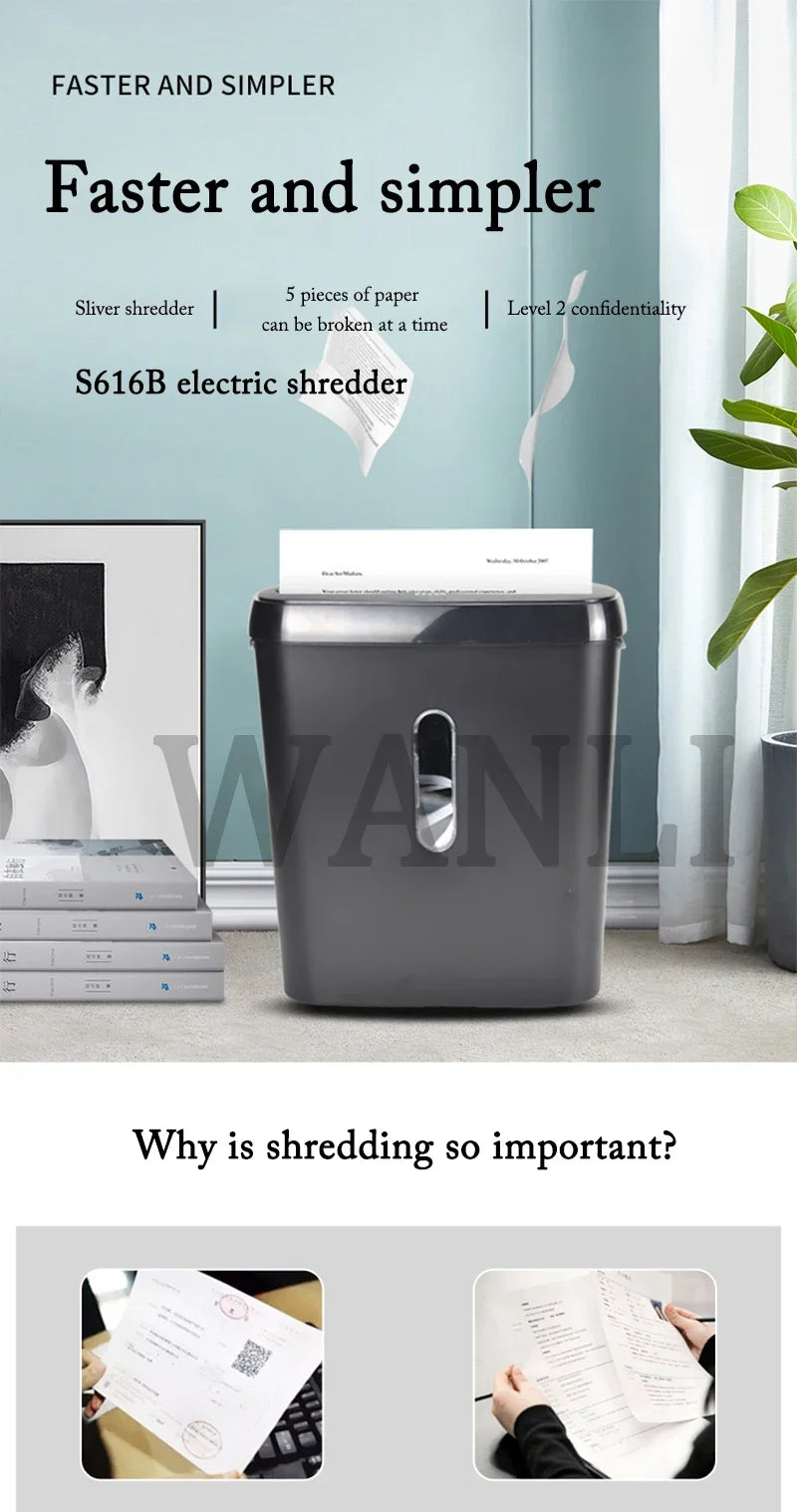 S616B/S610 Portable Silent Office Paper File Shredder Cut Tool; Strip Paper Cutting Office Home Use Electric Shred