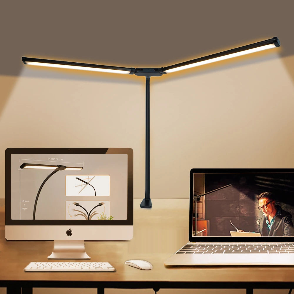 Eye-care LED Clip Metal Desk Lamp 3 Colors Adjustable 10 Brightness Levels Flexible Rotating Lamp Head for Home Reading PC Game