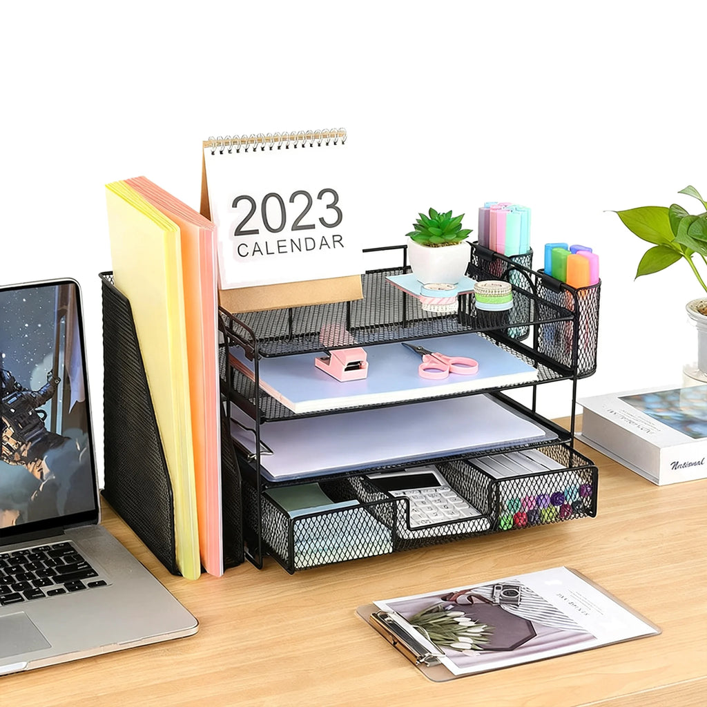 Office Document Holder Metal File Organizer Desk File Rack Multi Tier Storage Pull Out Tray