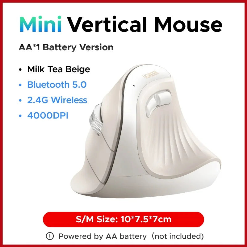 UGREEN Vertical Mouse Wireless Rechargeable Bluetooth5.0 2.4G Ergonomic 4000DPI  for MacBook Tablet Laptops Computer PC Mice