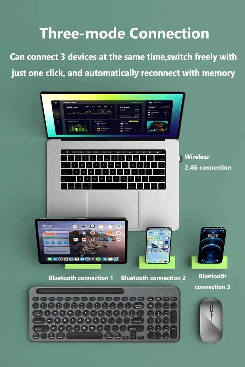 Bluetooth Keyboard 3 Mode Silent Mini Mute 2.4G Wireless BT Key Board and Mouse Combo Multi-Device Rechargeable Keyboards Set