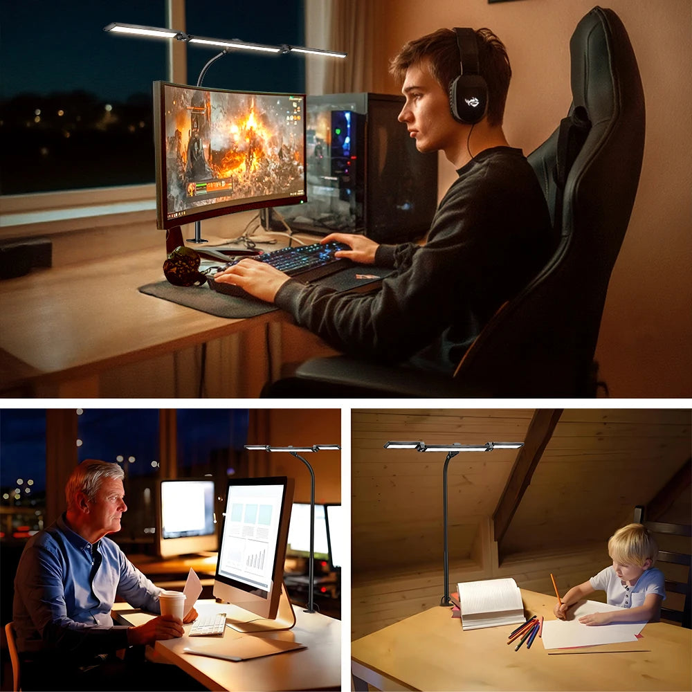 Eye-care LED Clip Metal Desk Lamp 3 Colors Adjustable 10 Brightness Levels Flexible Rotating Lamp Head for Home Reading PC Game