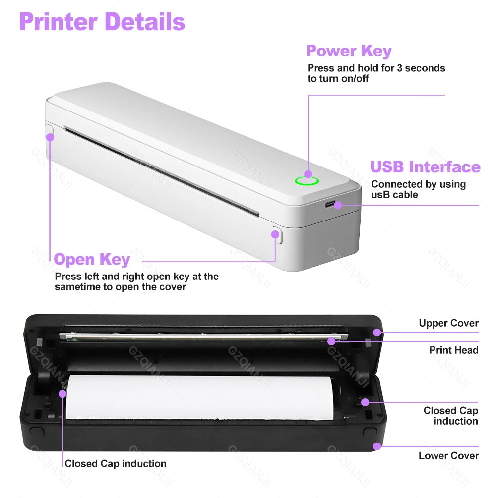 Portable printer controls and paper compartment