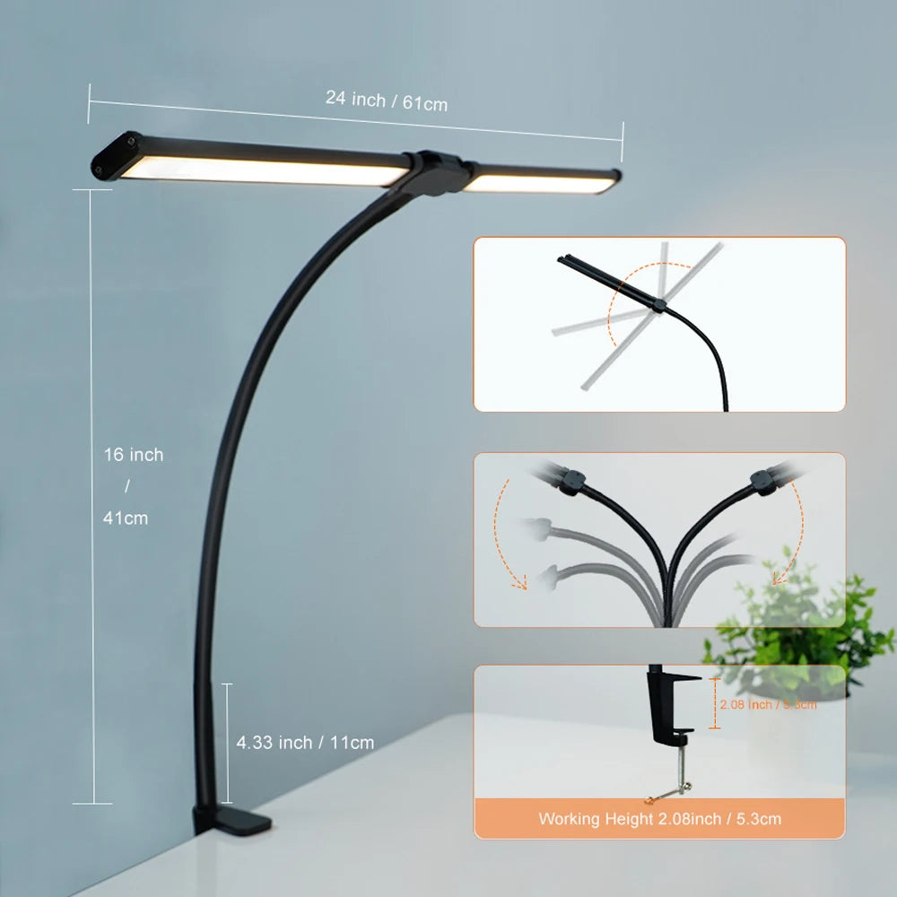 Eye-care LED Clip Metal Desk Lamp 3 Colors Adjustable 10 Brightness Levels Flexible Rotating Lamp Head for Home Reading PC Game