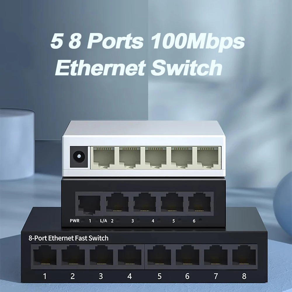 EU PLUG 5/8 Port 10/100Mbps Network Switches Mini Ethernet Fast Network Switch Splitter For Home Office