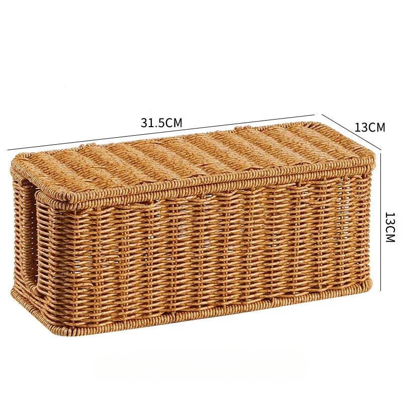 Handmade Cable Management Box, Durable Rattan Cable Organizer, 2 Open Slots Cords Hider Box, Under Desk Cord Organizer
